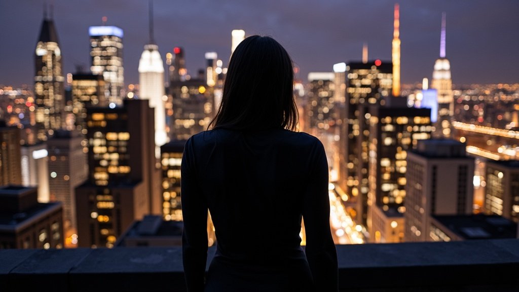 A silhouette watching the night city