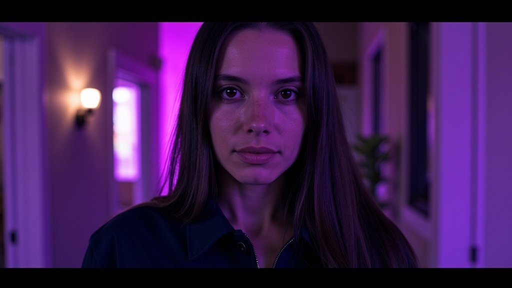 A quiet, close portrait in violet light