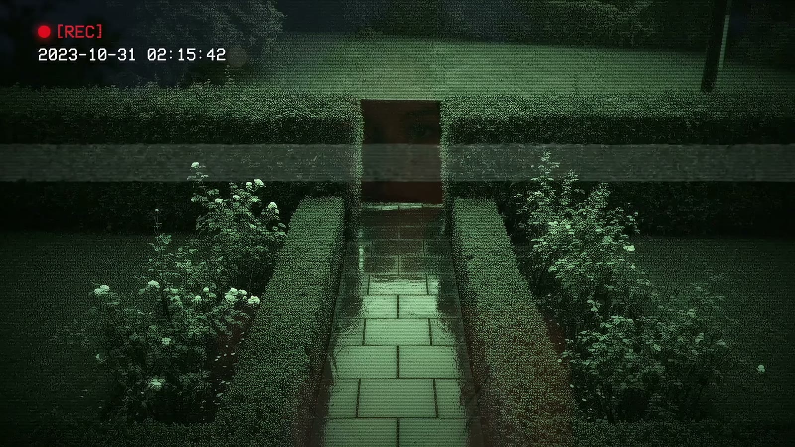 Tatimost — Throne of Lies: a dark garden seen through a surveillance camera.